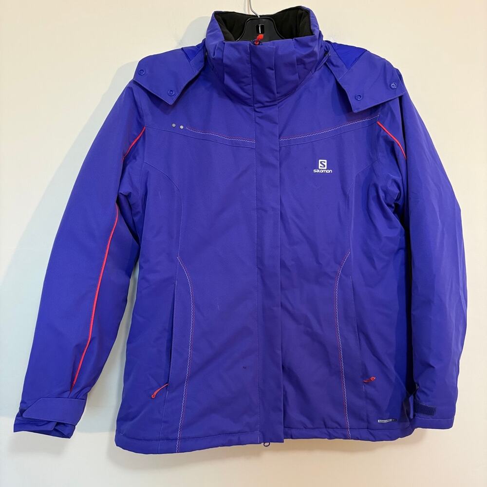 Salomon Womens XL Ski Jacket Purple Blue Hooded AdvancedSkin Dry Insulated